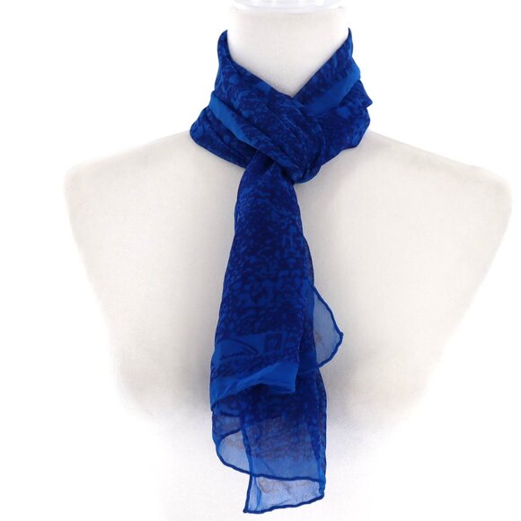 Anne Klein Sheer Animal Print Scarf Blue Mob Wife Elegant Chic Classic Timeless - Picture 1 of 8